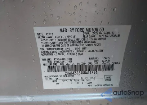 2019 Ford Flex Se z USA, uszkodzony, nr VIN 2FMGK5B84KBA11394